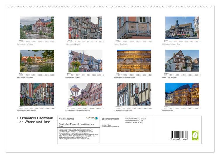 Produktbild: Faszination Fachwerk - an Weser und Ilme (hochwertiger Premium Wandkalender 2026 DIN A2 quer), Kunstdruck in Hochglanz