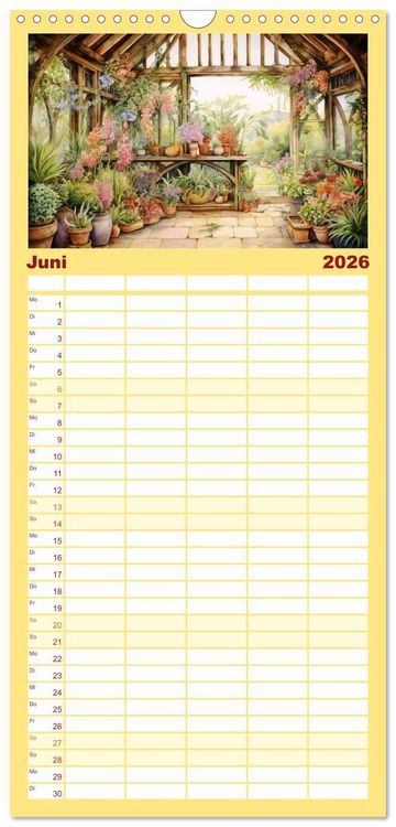 Produktbild: Familienplaner 2026 - Lauschige Gartenecken mit 5 Spalten (Wandkalender, 21 x 45 cm) CALVENDO