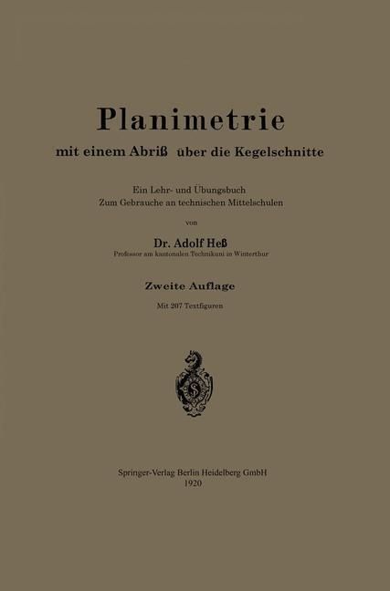 Produktbild: Planimetrie mit einem Abri&szlig; &uuml;ber die Kegelschnitte