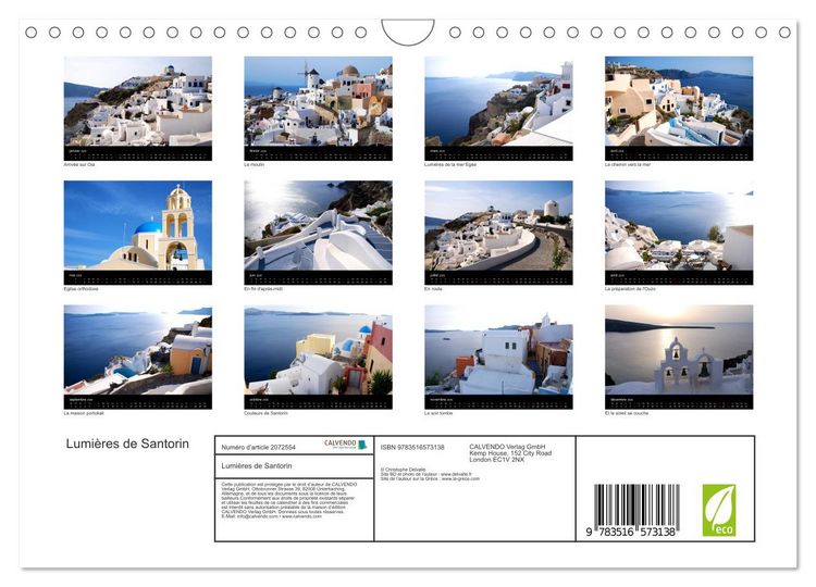 Produktbild: Lumi&egrave;res de Santorin (Calendrier mural 2026 DIN A4 vertical), CALVENDO calendrier mensuel