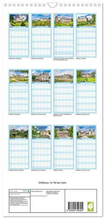 Produktbild: Familienplaner 2027 - Ch&acirc;teaux. Im Tal der Loire mit 5 Spalten (Wandkalender, 21 x 45 cm) CALVENDO