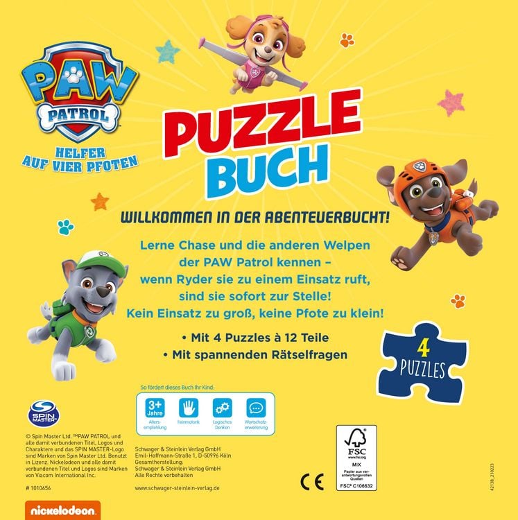 Produktbild: PAW Patrol Puzzlebuch | Mit 4 Puzzles &agrave; 12 Teilen