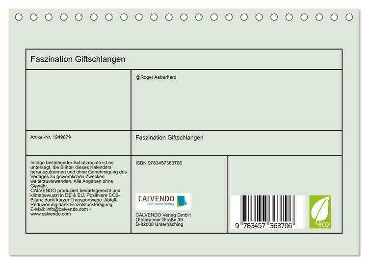 Produktbild: Faszination Giftschlangen (Tischkalender 2026 DIN A5 quer), CALVENDO Monatskalender
