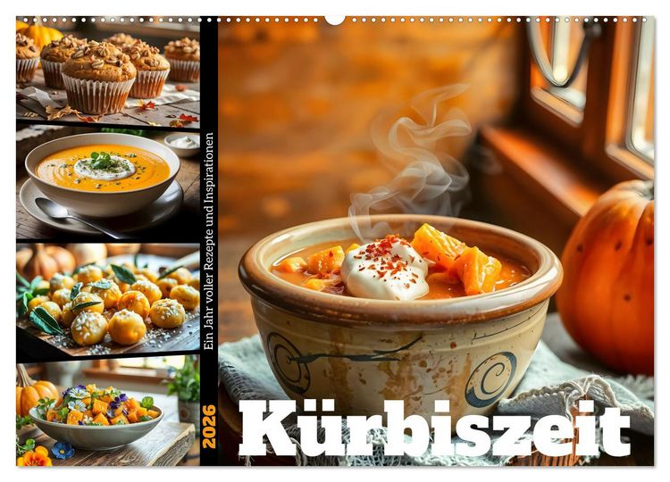 Produktbild: K&uuml;rbiszeit - Ein Jahr voller Rezepte und Inspirationen (Wandkalender 2026 DIN A2 quer), CALVENDO Monatskalender