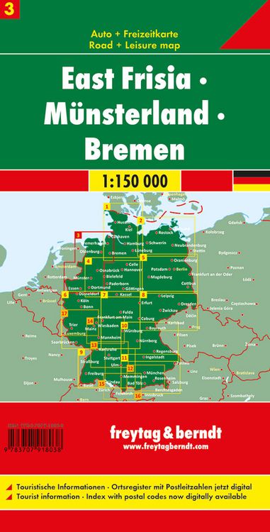Produktbild: freytag & berndt Stra&szlig;enkarte Ostfriesland - M&uuml;nsterland - Bremen 1:150.000