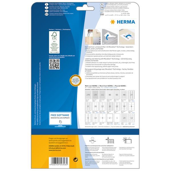 Produktbild: HERMA Etiketten abl&ouml;sbar wei&szlig; 45,7x21,2mm 25 Blatt 1200 St&uuml;ck
