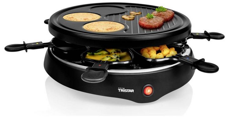 Produktbild: Tristar RA-2998 Raclette 6Pf&auml;nnchen, Antihaftbeschichtung, Kontrollleuchte Schwarz