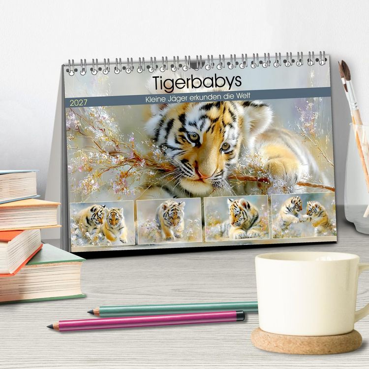 Produktbild: Tigerbabys. Kleine J&auml;ger erkunden die Welt (Tischkalender 2027 DIN A5 quer), CALVENDO Monatskalender