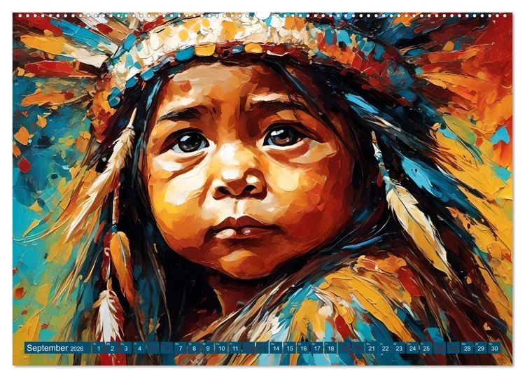 Produktbild: Portraits im Stil amerikanischer Ureinwohner (hochwertiger Premium Wandkalender 2026 DIN A2 quer), Kunstdruck in Hochglanz