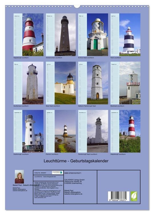 Produktbild: Leuchtt&uuml;rme - Geburtstagskalender (hochwertiger Premium Wandkalender 2026 DIN A2 hoch), Kunstdruck in Hochglanz