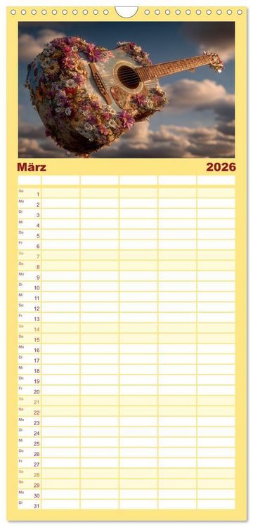 Produktbild: Familienplaner 2026 - Saitenzauber &ndash; Gitarren im Bilderklang mit 5 Spalten (Wandkalender, 21 x 45 cm) CALVENDO