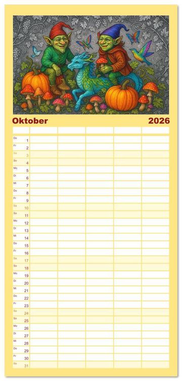 Produktbild: Familienplaner 2026 - Fabelhafte Mystikwesen mit 5 Spalten (Wandkalender, 21 x 45 cm) CALVENDO