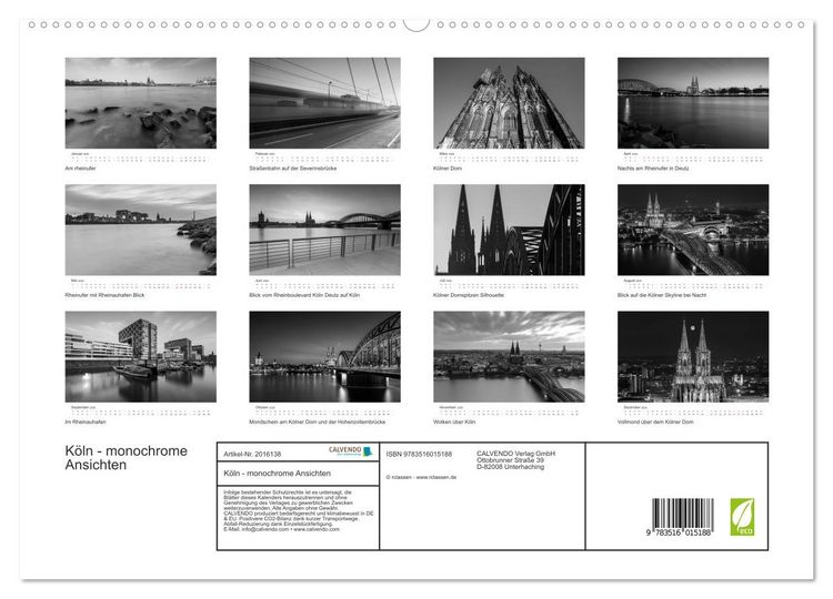 Produktbild: K&ouml;ln - monochrome Ansichten (hochwertiger Premium Wandkalender 2026 DIN A2 quer), Kunstdruck in Hochglanz