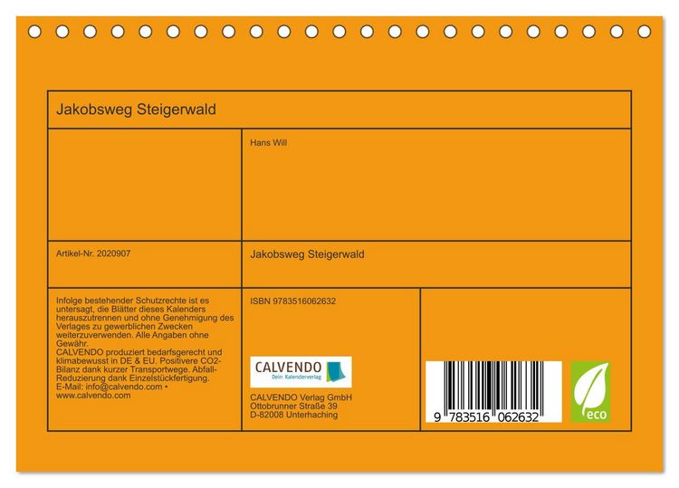 Produktbild: Jakobsweg Steigerwald (Tischkalender 2026 DIN A5 quer), CALVENDO Monatskalender