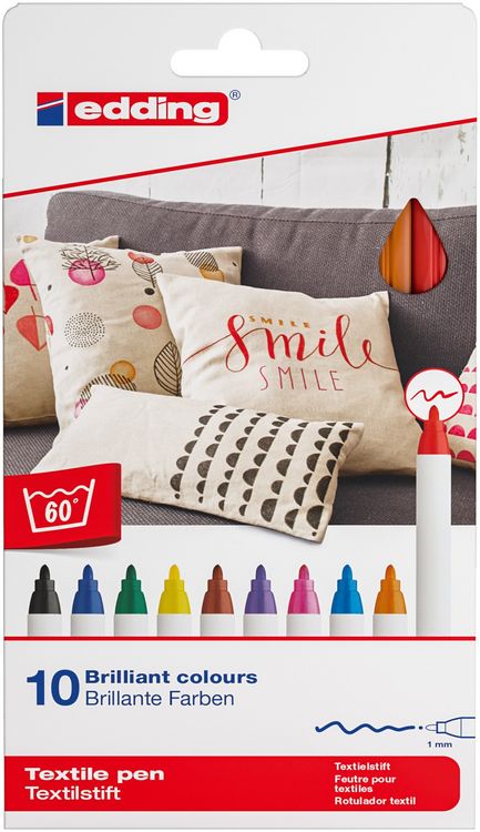 Produktbild: edding 4600 Textilstifte, 1mm, 10er Set Rundspitze Standard Farben