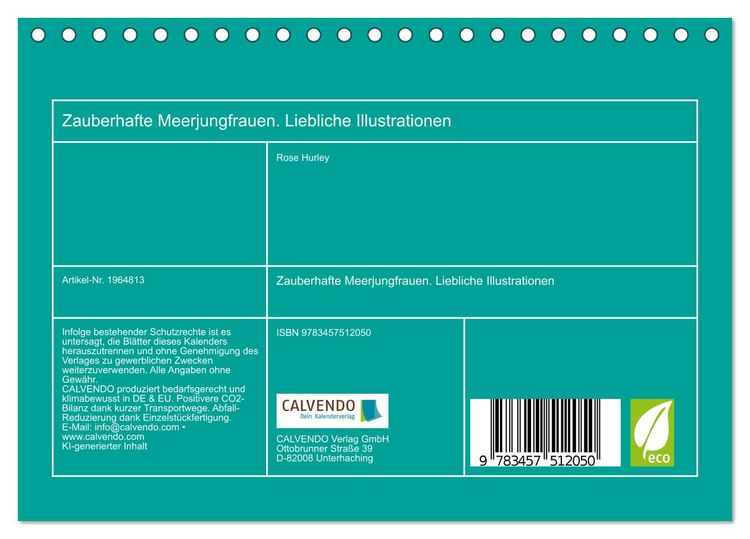 Produktbild: Zauberhafte Meerjungfrauen. Liebliche Illustrationen (Tischkalender 2026 DIN A5 quer), CALVENDO Monatskalender