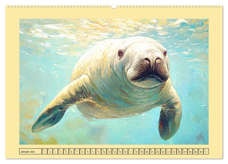 Produktbild: Manatee Paintings. Rundschwanzseek&uuml;he im &Ouml;lgem&auml;lde-Stil (Wandkalender 2026 DIN A2 quer), CALVENDO Monatskalender