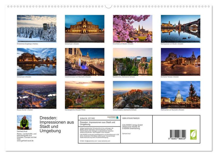 Produktbild: Dresden: Impressionen aus Stadt und Umgebung (hochwertiger Premium Wandkalender 2026 DIN A2 quer), Kunstdruck in Hochglanz