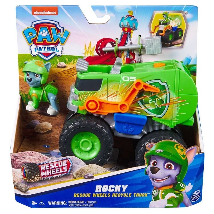Produktbild: PAW Patrol Rescue Wheels - Rockys Recycling Monstertruck mit Geschoss-Abwurf und Rocky Hundefigur