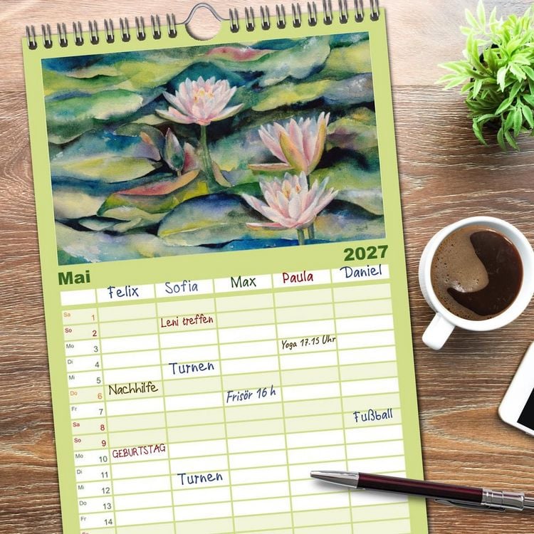 Produktbild: Familienplaner 2027 - Garten Aquarelle mit 5 Spalten (Wandkalender, 21 x 45 cm) CALVENDO