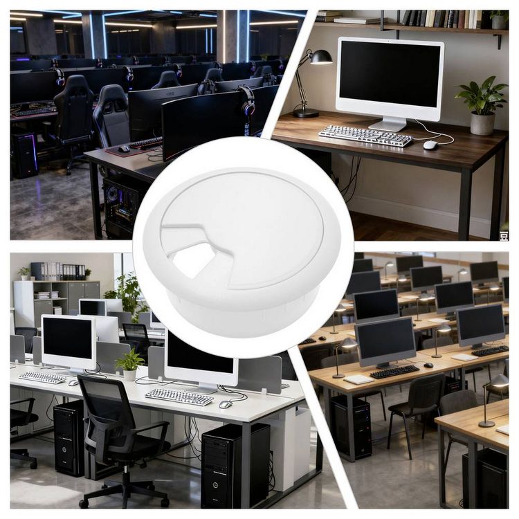 Produktbild: TRU Components WP50BK Kabeldurchf&uuml;hrung f&uuml;r Arbeitsplatten ABS Wei&szlig; 1St.