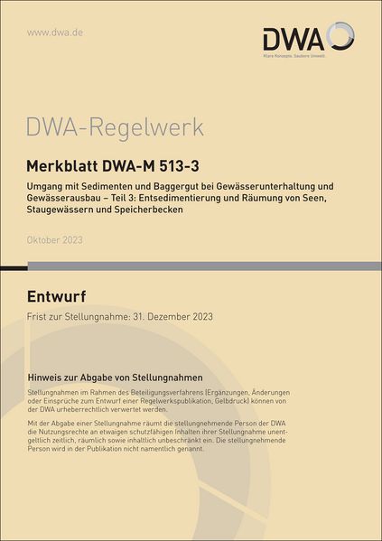 Produktbild: Merkblatt DWA-M 513-3 Umgang mit Sedimenten und Baggergut bei Gew&auml;sserunterhaltu