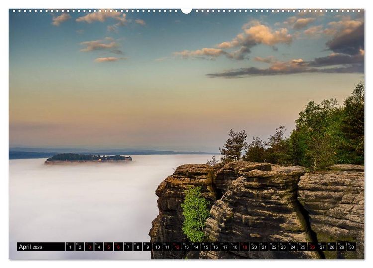 Produktbild: Nebelwelten S&auml;chsische Schweiz (hochwertiger Premium Wandkalender 2026 DIN A2 quer), Kunstdruck in Hochglanz