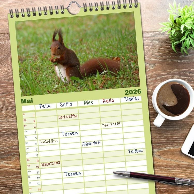 Produktbild: Familienplaner 2026 - Das heimliche Leben der Eichh&ouml;rnchen mit 5 Spalten (Wandkalender, 21 x 45 cm) CALVENDO