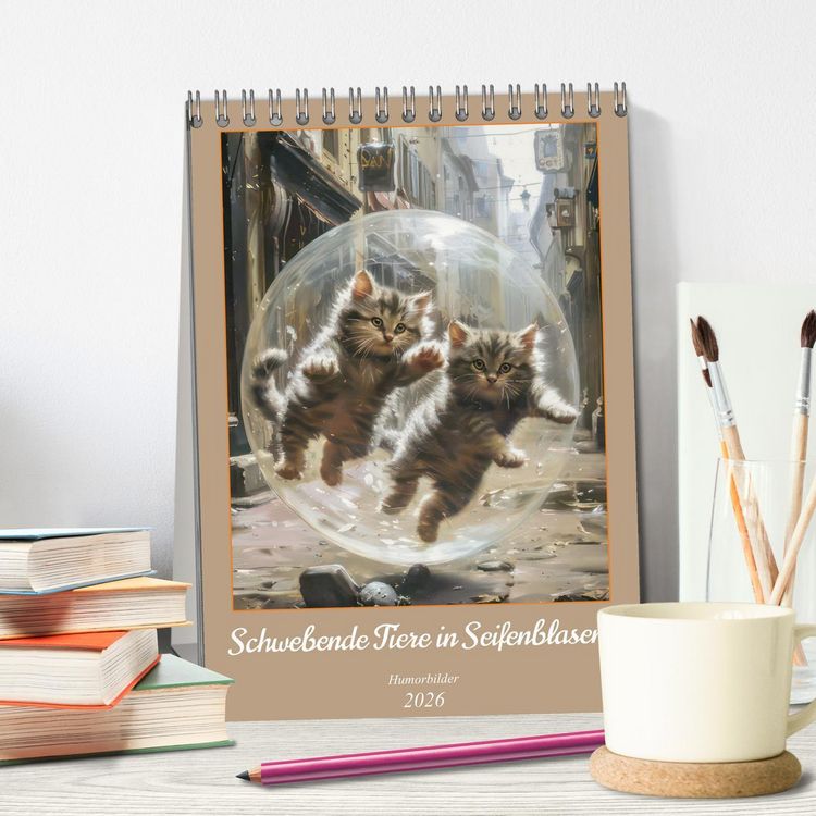 Produktbild: Schwebende Tiere in Seifenblasen - Humorbilder (Tischkalender 2026 DIN A5 hoch), CALVENDO Monatskalender
