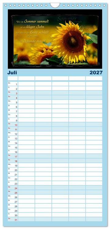 Produktbild: Familienplaner 2027 - Monat f&uuml;r Monat ein Bibelvers mit 5 Spalten (Wandkalender, 21 x 45 cm) CALVENDO