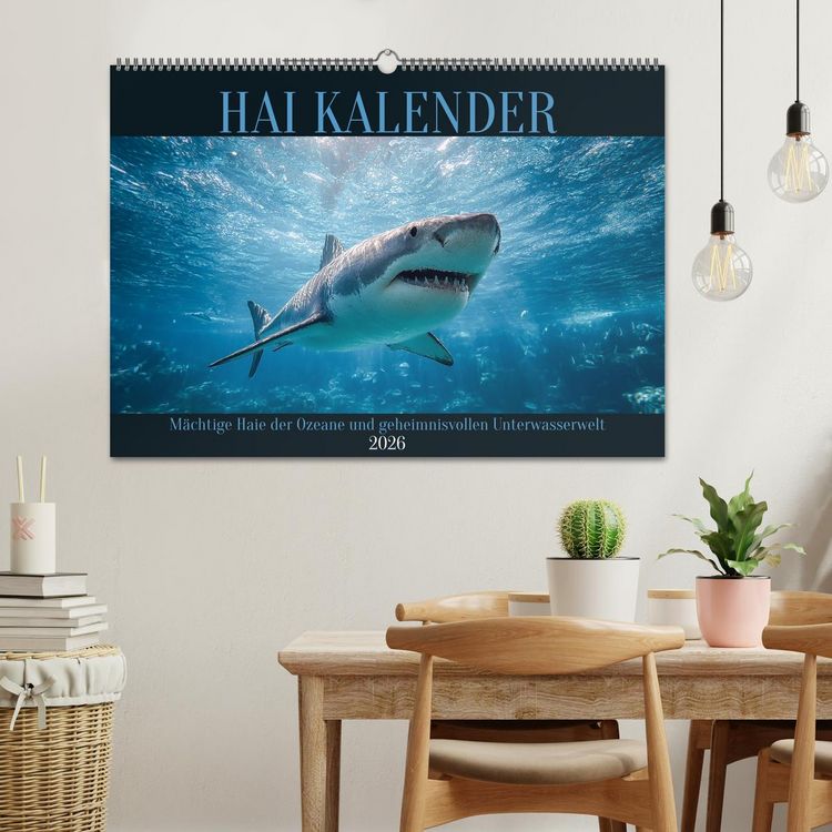 Produktbild: Hai Kalender - M&auml;chtige Haie der Ozeane und geheimnisvollen Unterwasserwelt (Wandkalender 2026 DIN A2 quer), CALVENDO Monatskalender