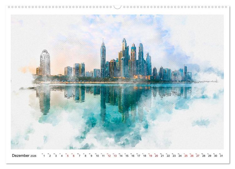 Produktbild: Dubai - Impressionen in Aquarell (Wandkalender 2026 DIN A2 quer), CALVENDO Monatskalender