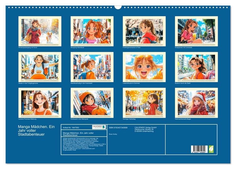 Produktbild: Manga M&auml;dchen. Ein Jahr voller Stadtabenteuer (Wandkalender 2026 DIN A2 quer), CALVENDO Monatskalender