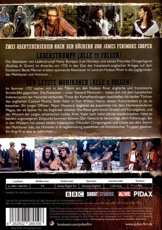 Produktbild: Lederstrumpf-Saga: Lederstrumpf + Der letzte Mohikaner / Zwei Abenteuerserien nach den B&uuml;chern von James Fenimore Cooper [9 DVDs]