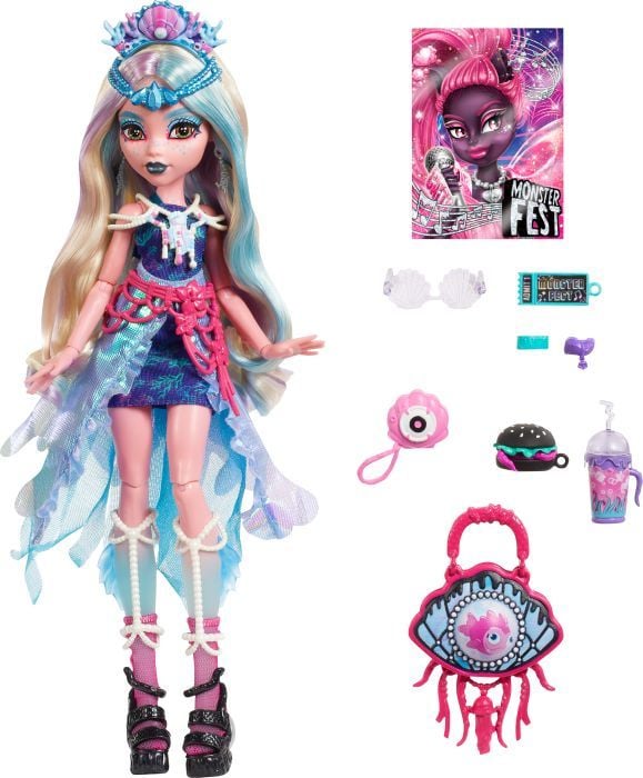Produktbild: Monster High Monsterfest Lagoona Blue Modepuppe mit Festival-Outfit, Bandposter und Zubehör