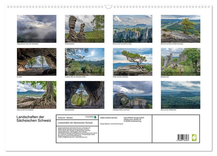 Produktbild: Landschaften der S&auml;chsischen Schweiz (Wandkalender 2026 DIN A2 quer), CALVENDO Monatskalender