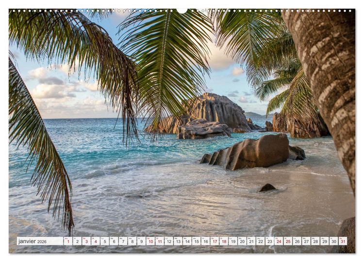 Produktbild: Seychelles - Des &icirc;les de r&ecirc;ve dans l'oc&eacute;an Indien (Calendrier mural 2026 DIN A2 vertical) calendrier de bureau
