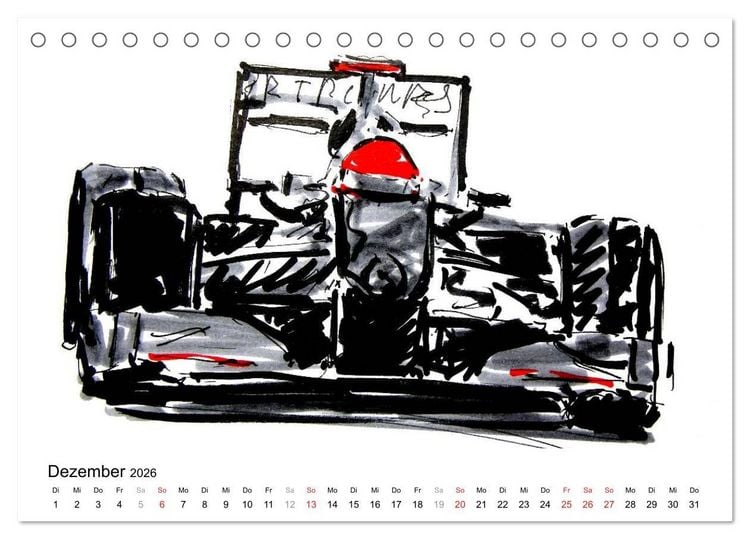 Produktbild: Illustrationen Formel 1 Rennwagen (Tischkalender 2026 DIN A5 quer), CALVENDO Monatskalender