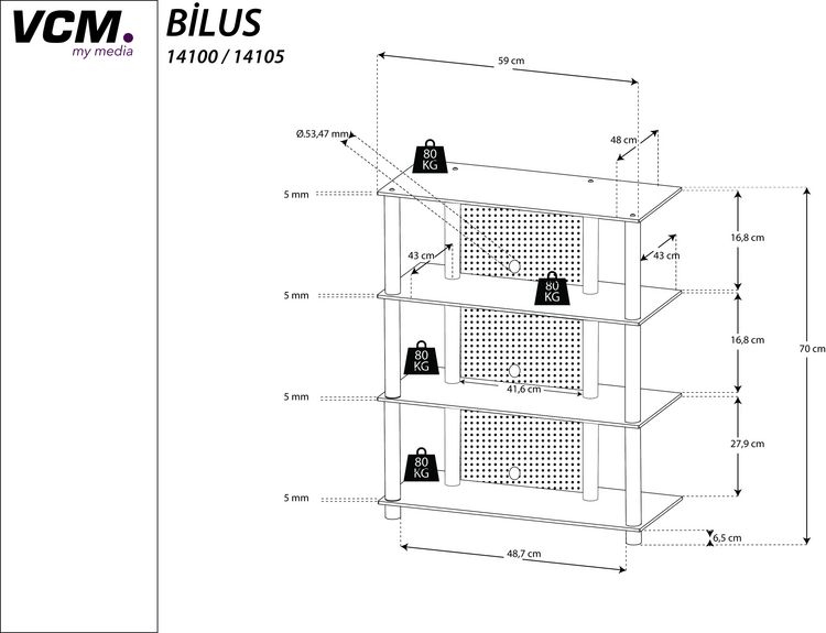 Produktbild: Hifi M&ouml;bel Rack Alu Glas Phono Mediaregal Bilus