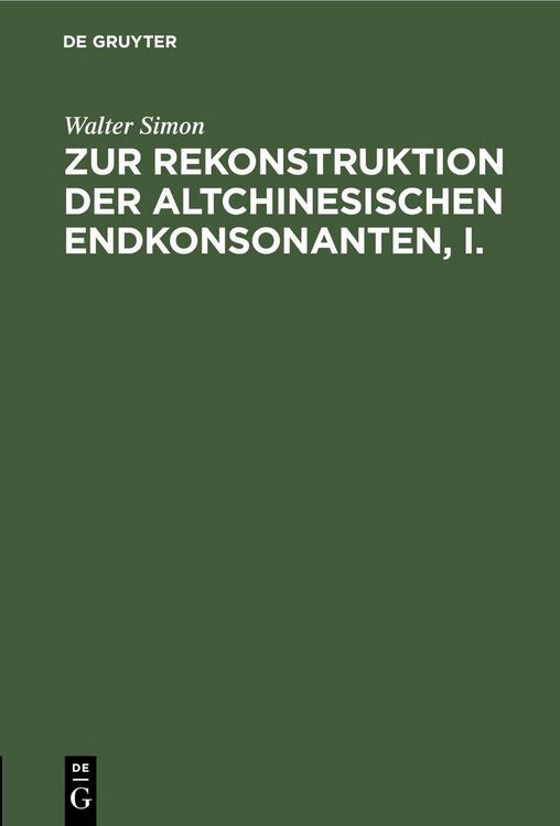Produktbild: Zur Rekonstruktion der altchinesischen Endkonsonanten, I.