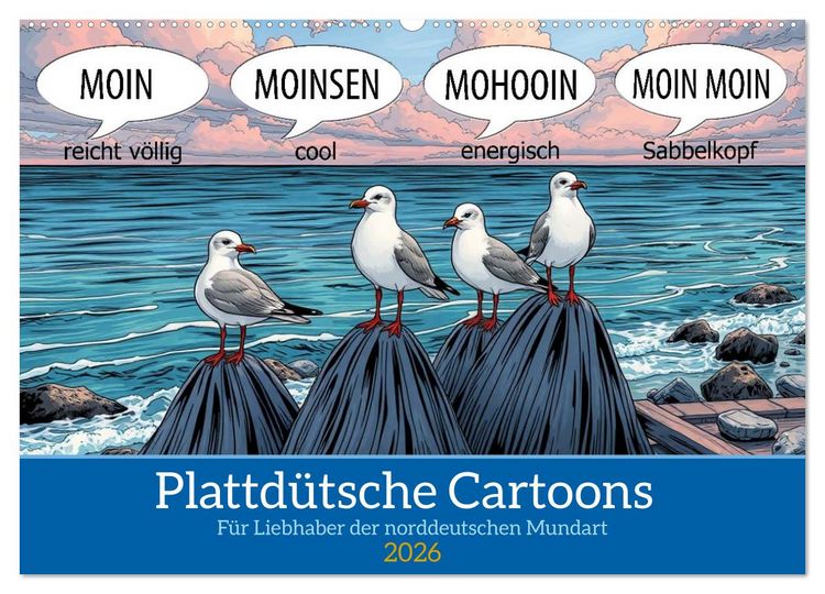 Produktbild: Plattd&uuml;tsche Cartoons (Wandkalender 2026 DIN A2 quer), CALVENDO Monatskalender