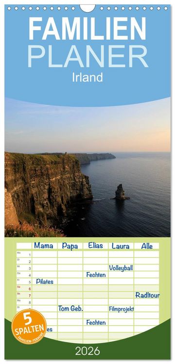 Produktbild: Familienplaner 2026 - Irland mit 5 Spalten (Wandkalender, 21 x 45 cm) CALVENDO