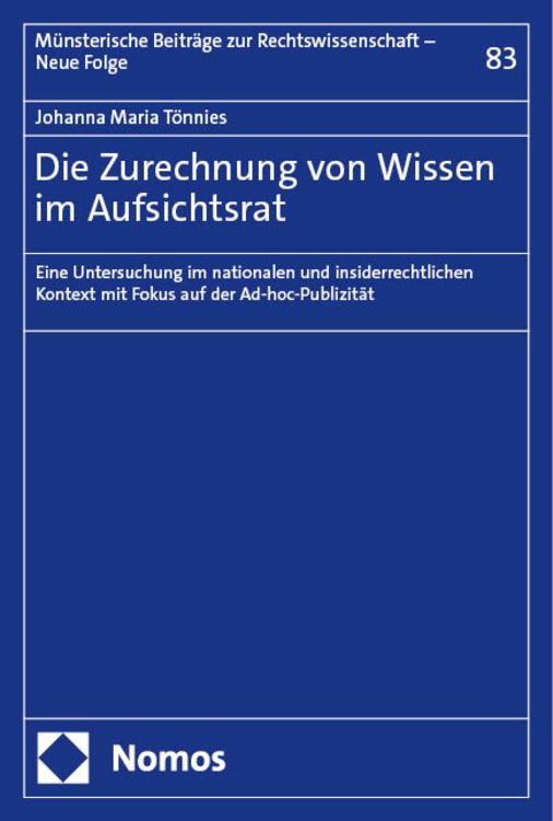 Bild vom Artikel Die Zurechnung von Wissen im Aufsichtsrat vom Autor Johanna Maria Tönnies