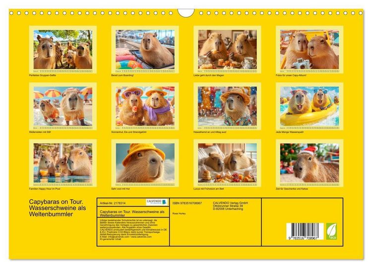 Produktbild: Capybaras on Tour. Wasserschweine als Weltenbummler (Wandkalender 2026 DIN A3 quer), CALVENDO Monatskalender