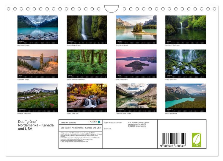 Produktbild: Das "gr&uuml;ne" Nordamerika - Kanada und USA (Wandkalender 2026 DIN A4 quer), CALVENDO Monatskalender