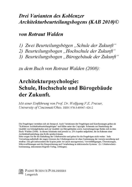 Produktbild: Drei Varianten des Koblenzer Architekturbeurteilungsbogens (KAB 2010)&copy;