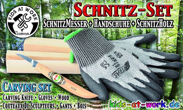 Produktbild: Corvus A600377 - Kids At Work, Schnitz-Set, Messer, Handschuhe, Holz