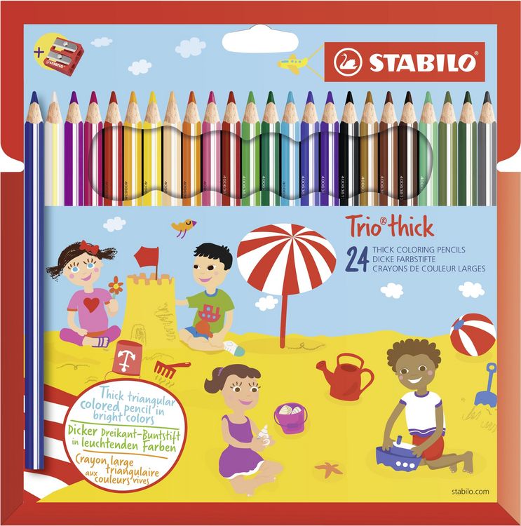 Produktbild: STABILO Dreikant-Buntstift -   Trio dick - 24er Pack - mit 24 verschiedenen Farben und Spitzer
