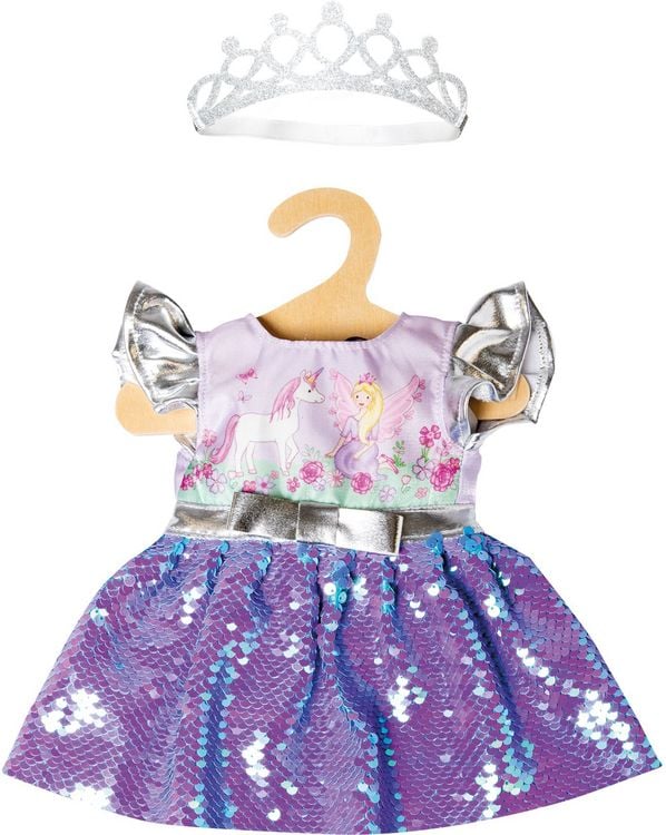 Produktbild: Puppen-Kleid Fee und Einhorn mit Wendepailletten und silberner Krone, Gr. 28-3