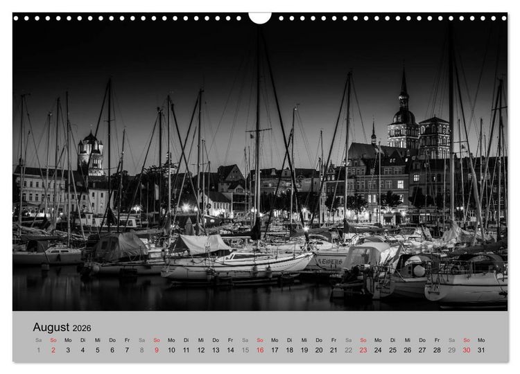 Produktbild: Hansestadt Stralsund bei Nacht (mit GPS-Koordinaten) (Wandkalender 2026 DIN A3 quer), CALVENDO Monatskalender